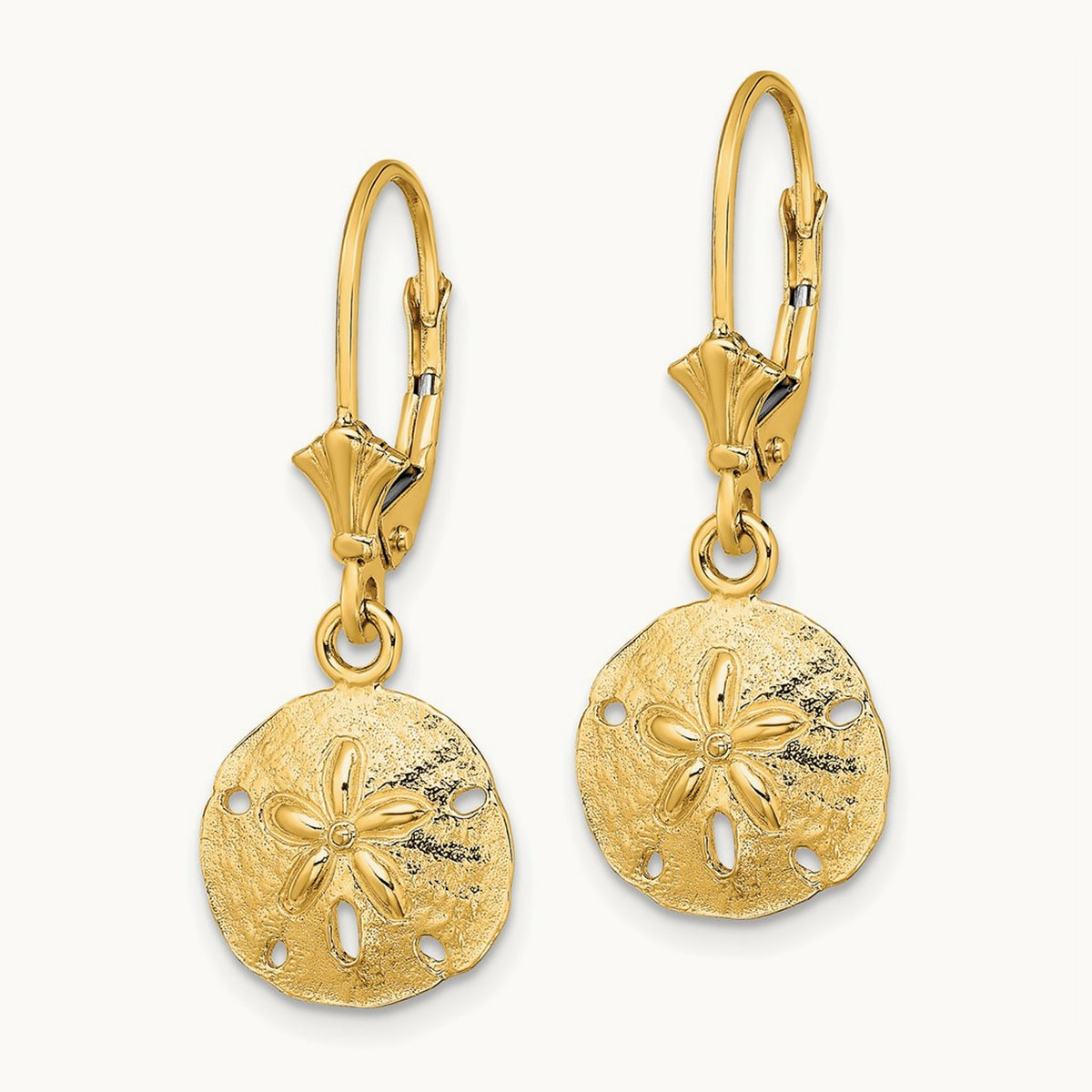 Polished Sand Dollar Leverback Earrings — 14K Yellow Gold
