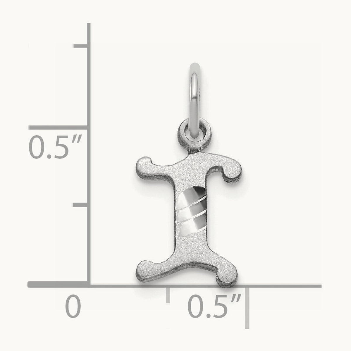 Diamond-cut Initial Charm — 14K White Gold, I