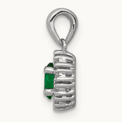 Diamond and Oval Emerald Halo Pendant, 14K White Gold