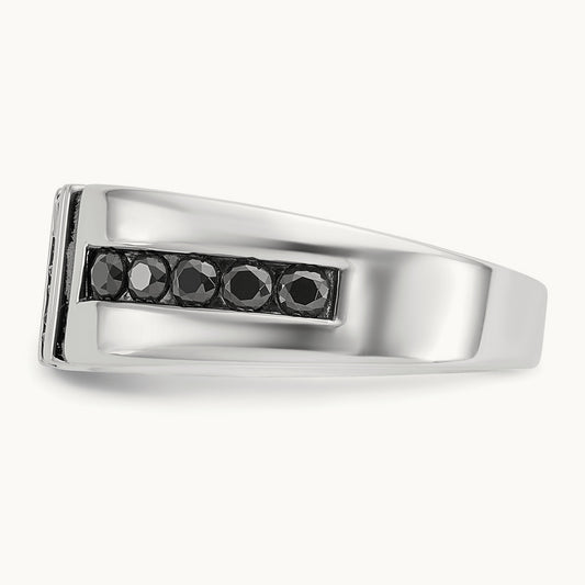 IBGoodman Men's Black and White Diamond Ring, 14K White Gold