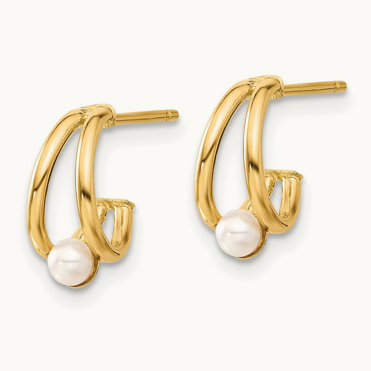 Polished Freshwater Cultured Pearl J-Hoop Earrings, 14K