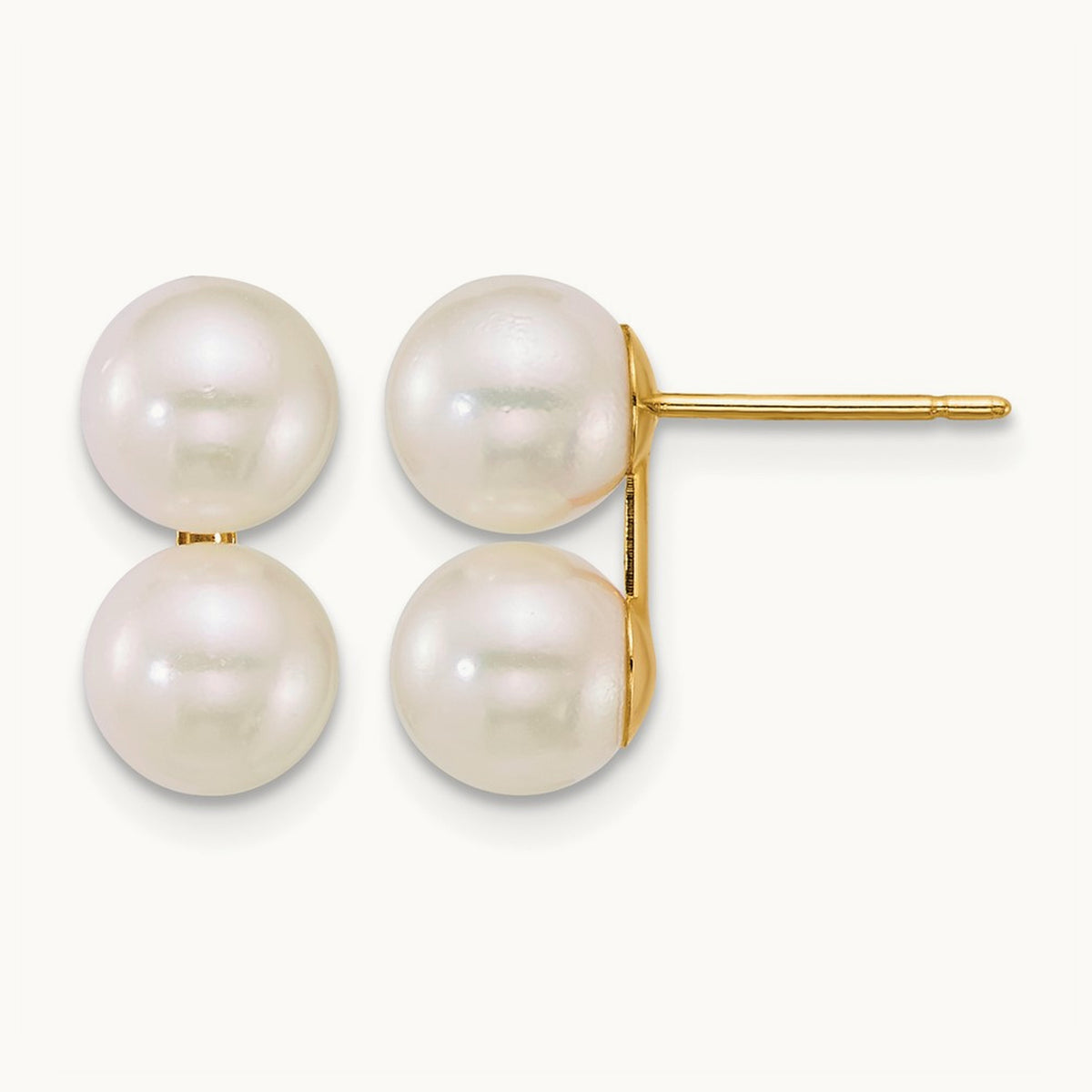 6- White Rnd Akoya Saltwater Cultured Double Pearl Earrings, 7mm, 14K