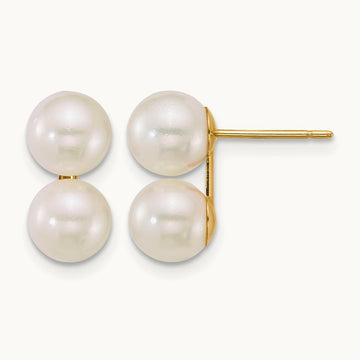 6- White Rnd Akoya Saltwater Cultured Double Pearl Earrings, 7mm, 14K