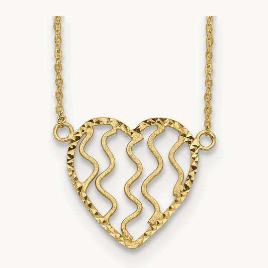 Polished Satin and D/C Heart 18in Necklace, 14K