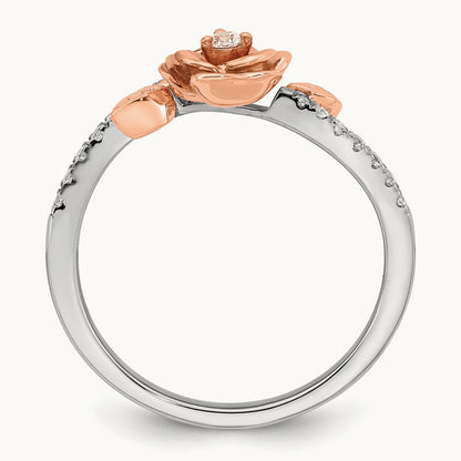 Complete Diamond Rose With Leaves Promise Ring, 14K Two-tone