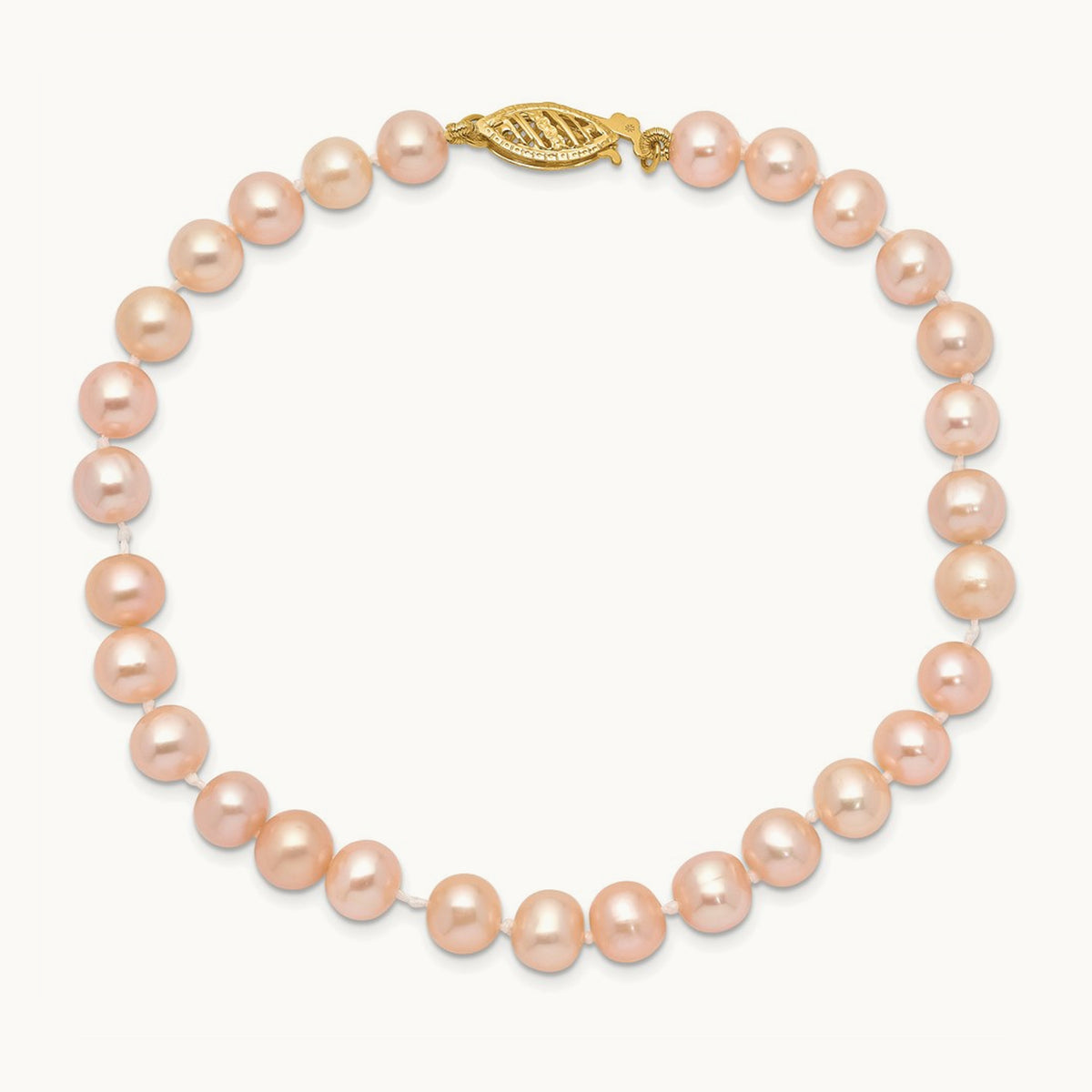 5- Pink Near Round Freshwater Cultured Pearl Bracelet, 6mm, 14K