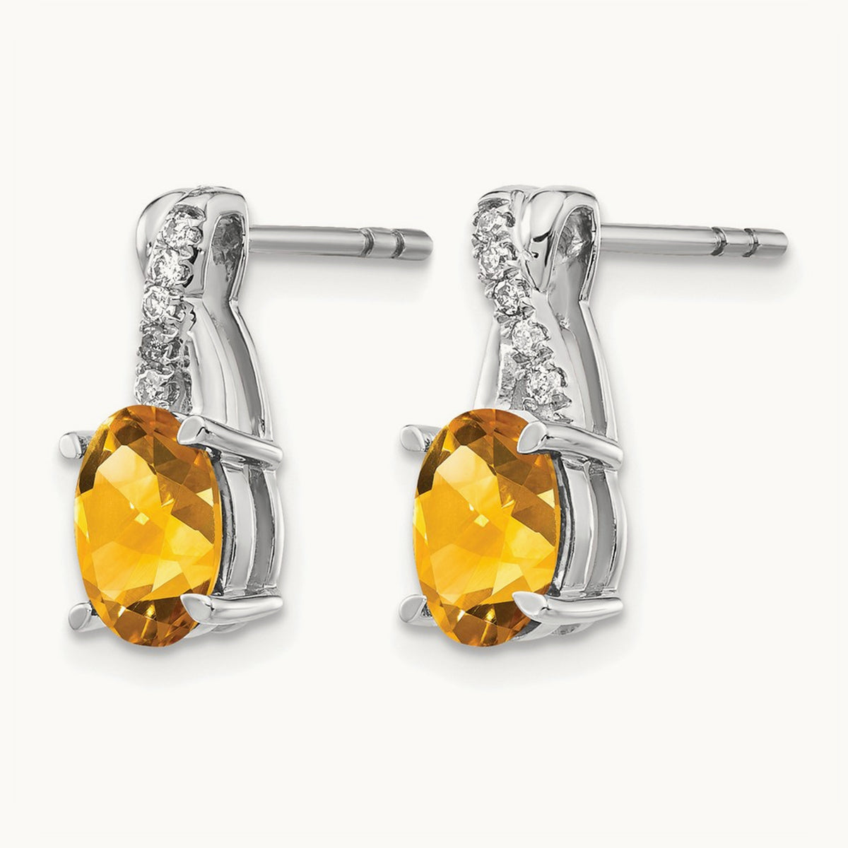 Citrine and Diamond Earrings — 14K White Gold