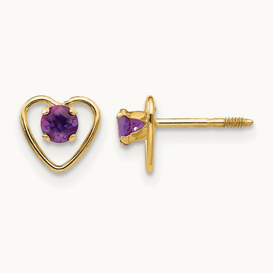Madi K Genuine Amethyst Birthstone Heart Earrings, 3mm, 14K