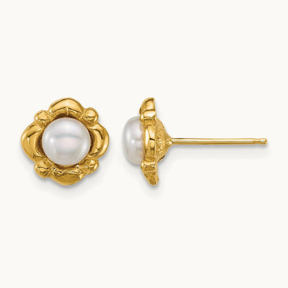 Polished 4- Button White Freshwater Cultured Pearl Earrings, 5mm, 14K