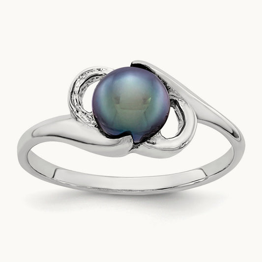 Black FW Cultured Pearl ring, 5.5mm, 14K White Gold