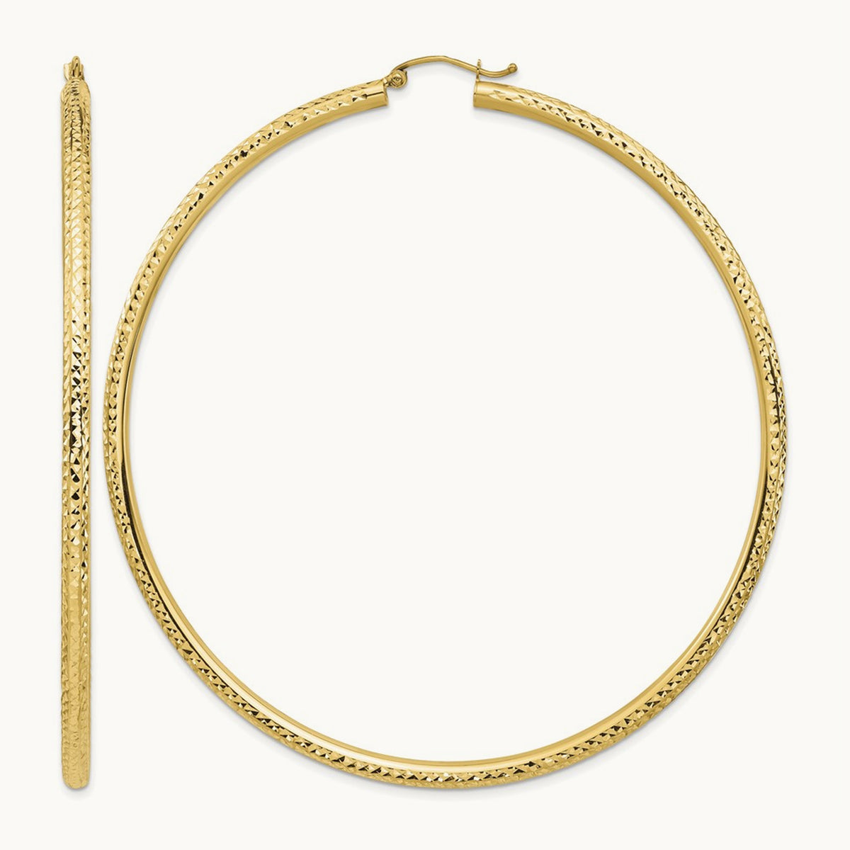 Lightweight Diamond-cut Hoop Earrings — 14K Yellow Gold