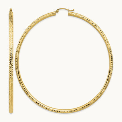 Lightweight Diamond-cut Hoop Earrings — 14K Yellow Gold