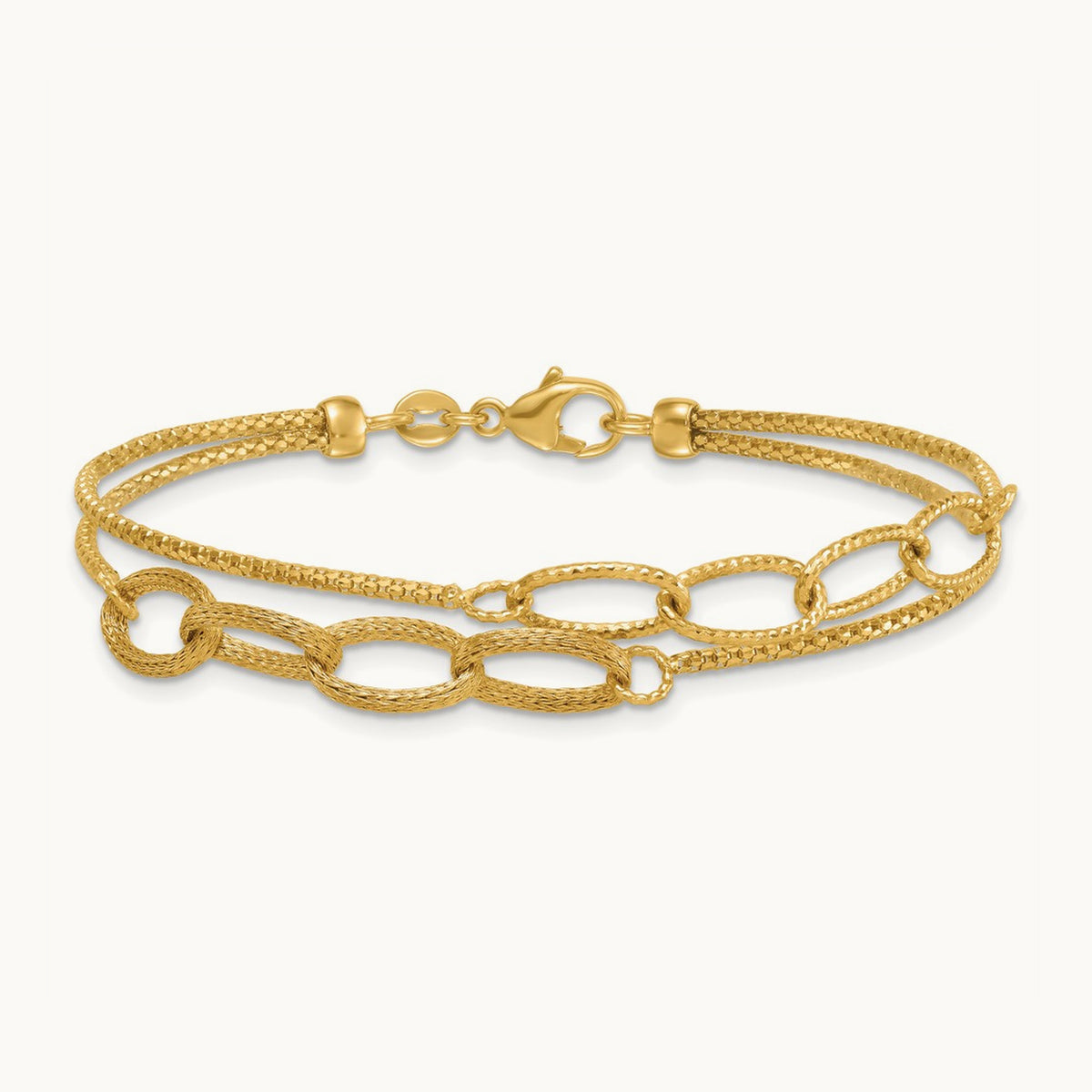 Polished and Textured Woven 2 Strand Bracelet, 14K