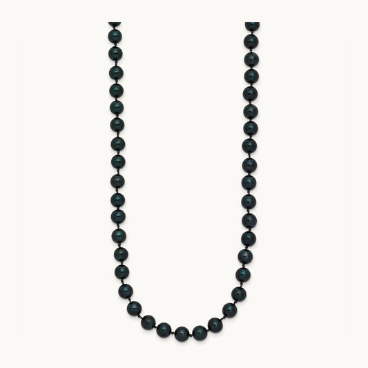 5- Round Black Saltwater Akoya Cultured Pearl Necklace, 14K White Gold