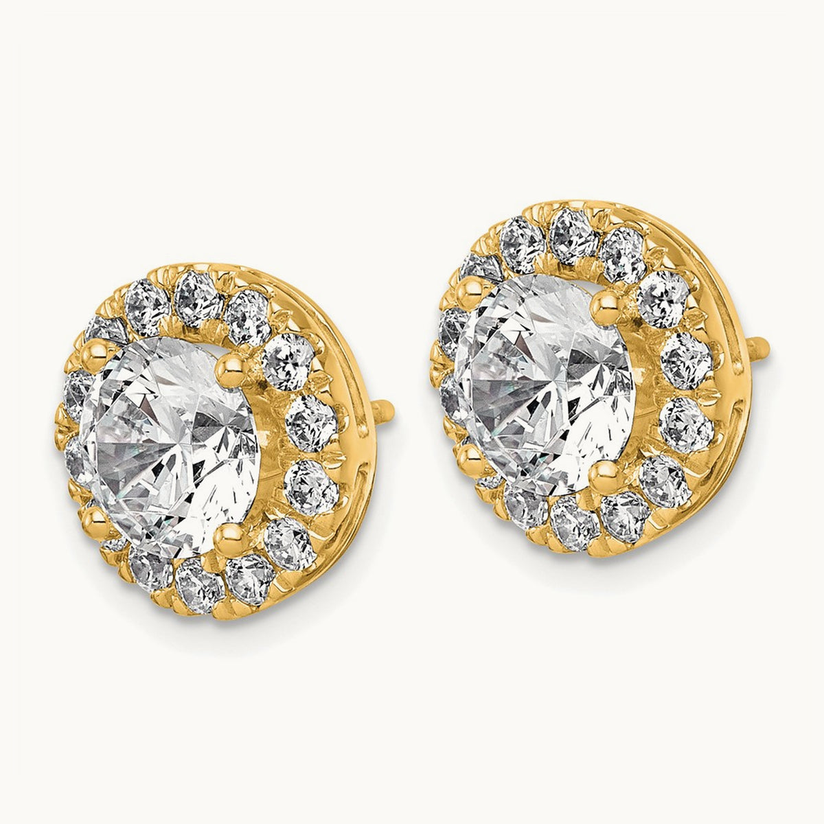 Round Halo Post Earrings, 0.50-7.50 ct tw Lab-Grown Diamond — 5 ct, 14K Yellow Gold