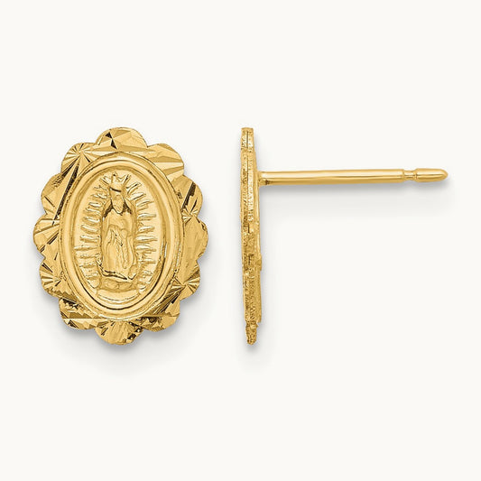 Diamond Cut Miraculous Medal Post Earrings, 14K