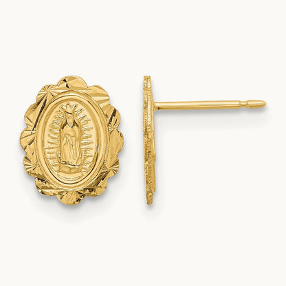 Diamond Cut Miraculous Medal Post Earrings, 14K