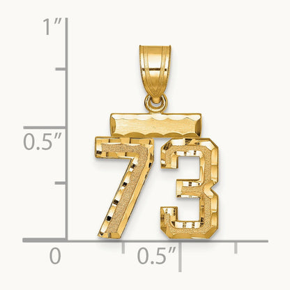 Small Brushed Diamond-cut Number 73 Charm, 14K