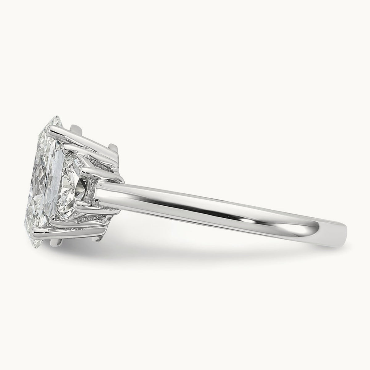 1/2ct Lab Grown Dia VS+ F+ 1/2 Moon&2ct Oval Semi 3 Stone Eng Ring, 14K White Gold