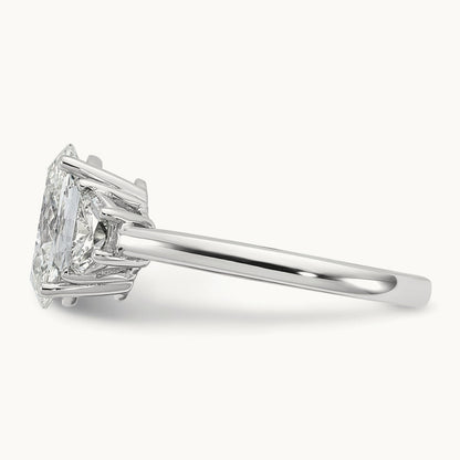 1/2ct Lab Grown Dia VS+ F+ 1/2 Moon&2ct Oval Semi 3 Stone Eng Ring, 14K White Gold