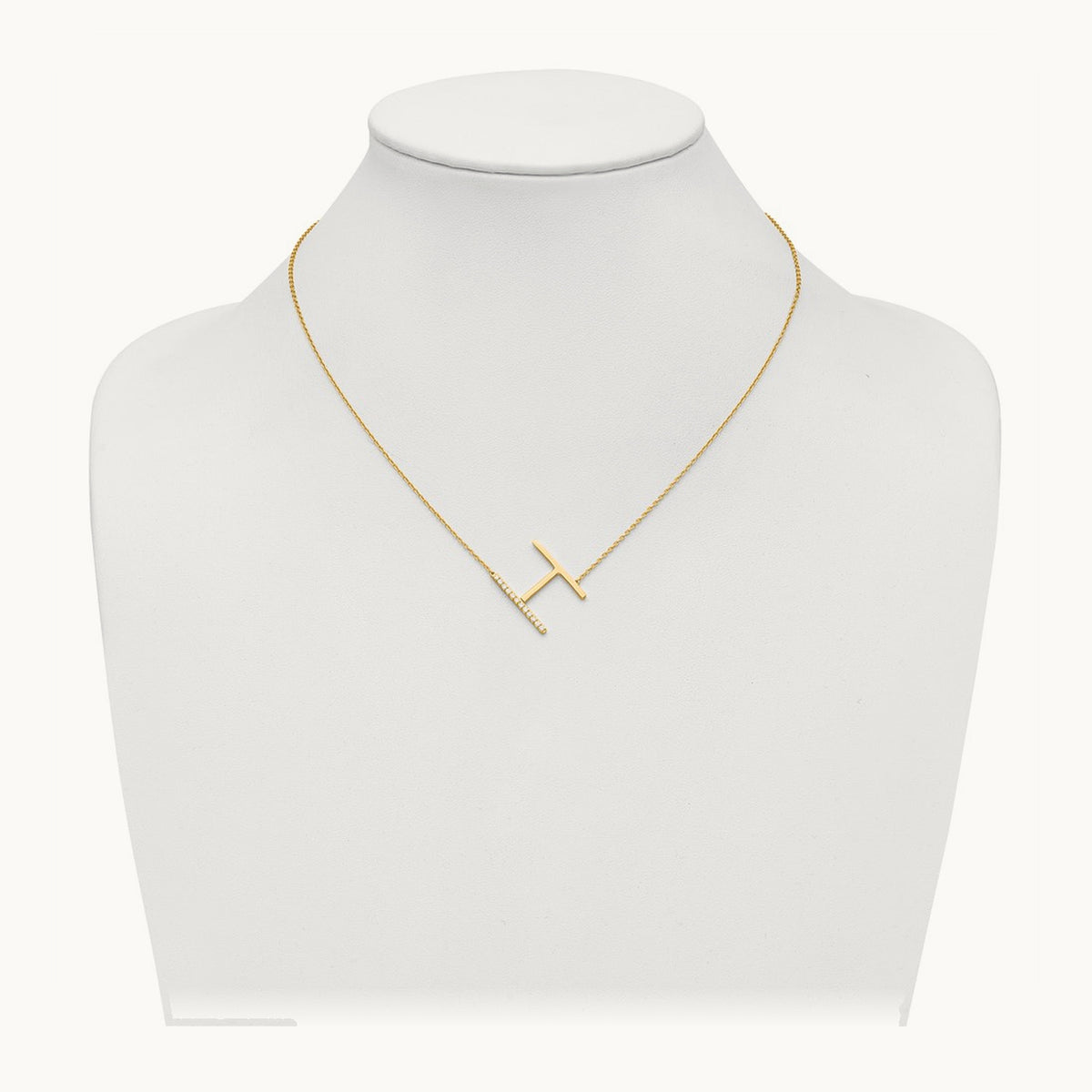 Sideways Diamond Necklace — 14K Yellow Gold, H