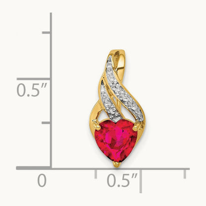 Diamond and Created Ruby Polished Heart Pendant, 14K