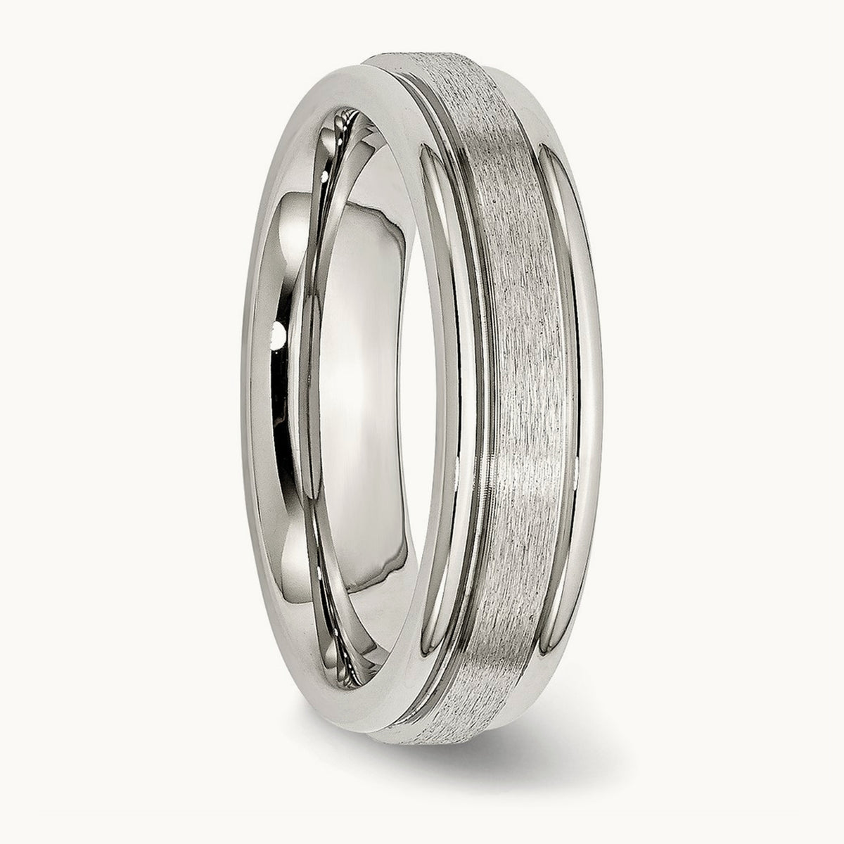 Polished w/Satin Center Grooved Edge Band, 6mm, Stainless Steel