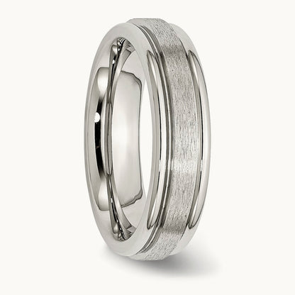 Polished w/Satin Center Grooved Edge Band, 6mm, Stainless Steel