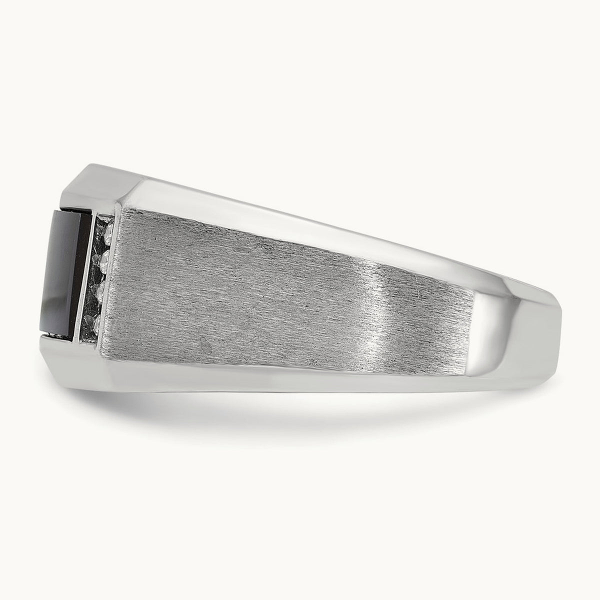 IBGoodman Men's Satin Onyx/Diamond Complete Ring, 14K White Gold