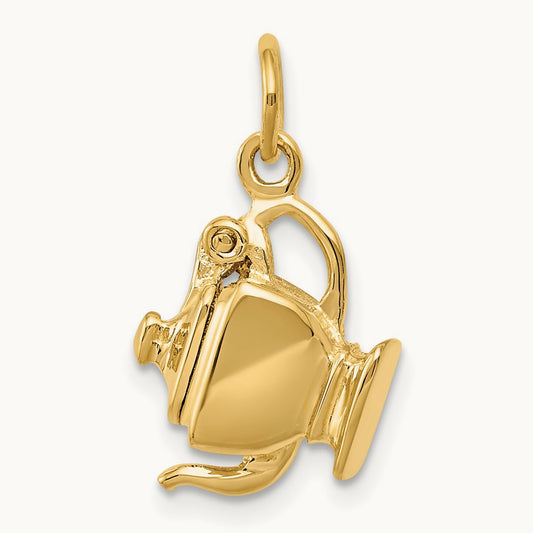 3-D Tea Pot Lid Opens Charm, 14K