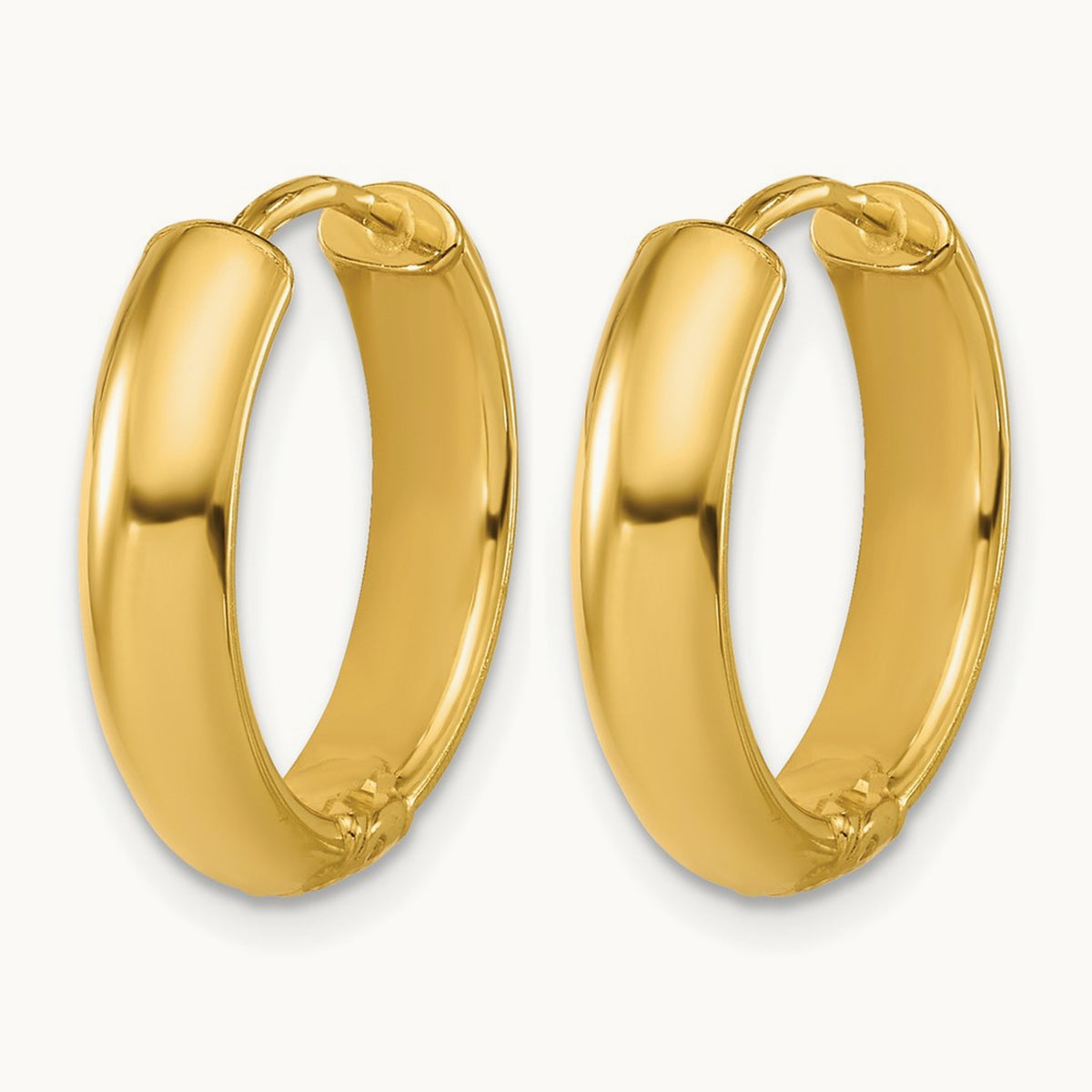 ' with White Rhodium-plated Polish/Diamond-cut Hinged Hoop Earrings — 14K Yellow Gold