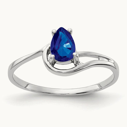 6x4mm Pear Sapphire ring, 14K White Gold
