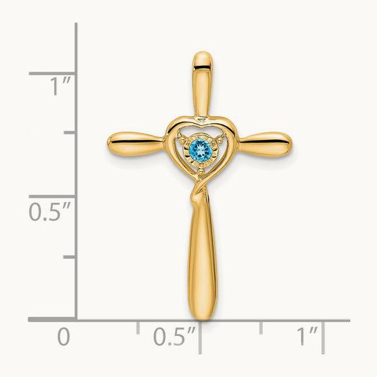 Blue Topaz Cross w/Heart Chain Slide, 14K
