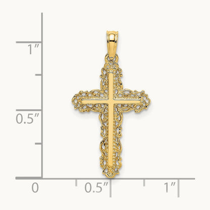 Cross w/ Filigree Lace Trim Charm, 14K
