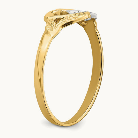 Polished 2 Hearts Ring, 14K with White Rhodium