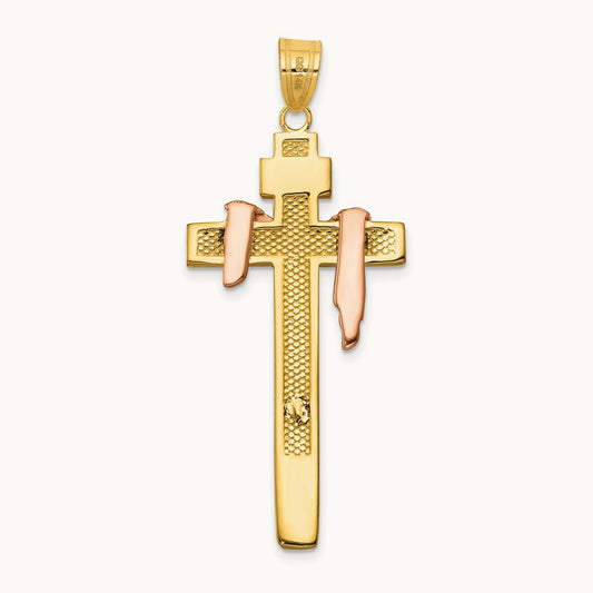 Tri-color Large Draped INRI Crucifix Pendant, 14K