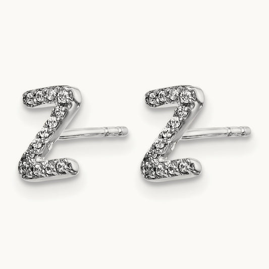 Diamond Initial Z Earrings, 14K White Gold