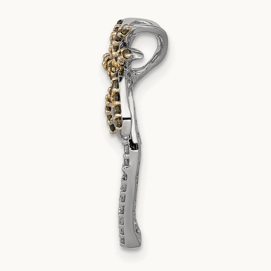 White and Green Diamond Palm Tree Chain Slide, 14K White Gold