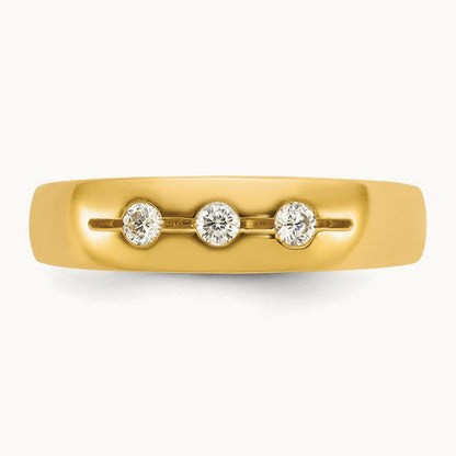 IB Goodman Mens Polished Complete 3-Stone 1/6ct Diamond Ring, 14K Yellow Gold