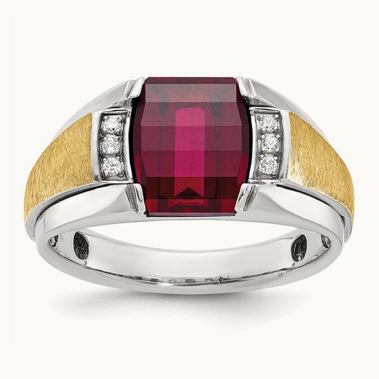IBGoodman Men's Satin Cr.Ruby/Diamond Complete Ring, 14K Two-tone