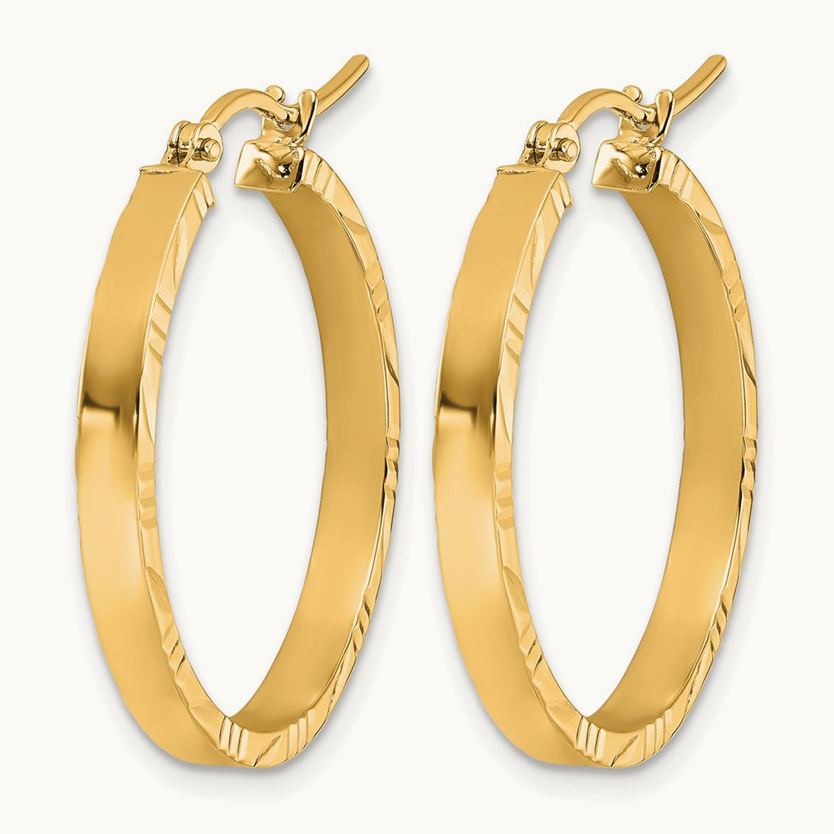 Diamond-cut Edge Medium Polished Hoop Earrings — 14K Yellow Gold