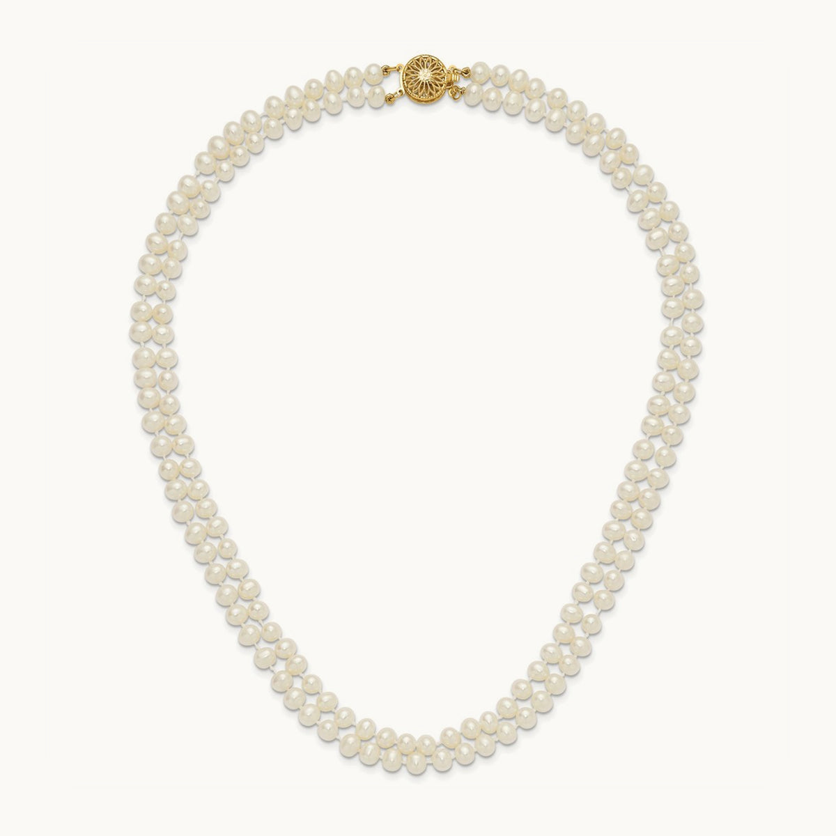 5- Near Rnd White FWC Pearl Double Strand 18in Necklace, 6mm, 14K
