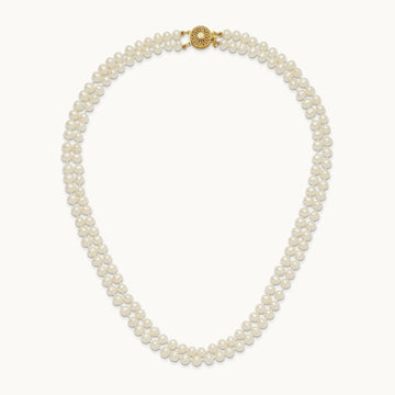 5- Near Rnd White FWC Pearl Double Strand 18in Necklace, 6mm, 14K