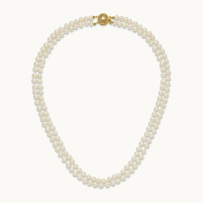 5- Near Rnd White FWC Pearl Double Strand 18in Necklace, 6mm, 14K