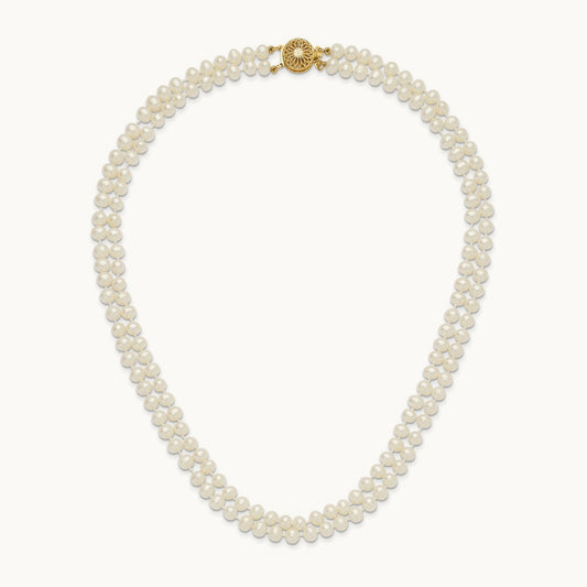 5- Near Rnd White FWC Pearl Double Strand 18in Necklace, 6mm, 14K
