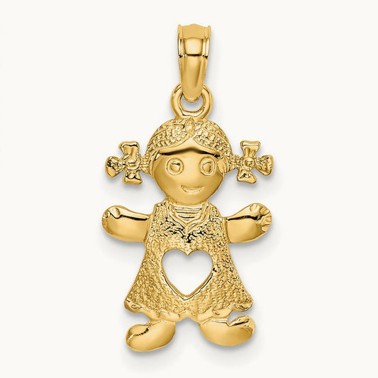 Playful Girl w/Cut Out Heart Charm, 14K