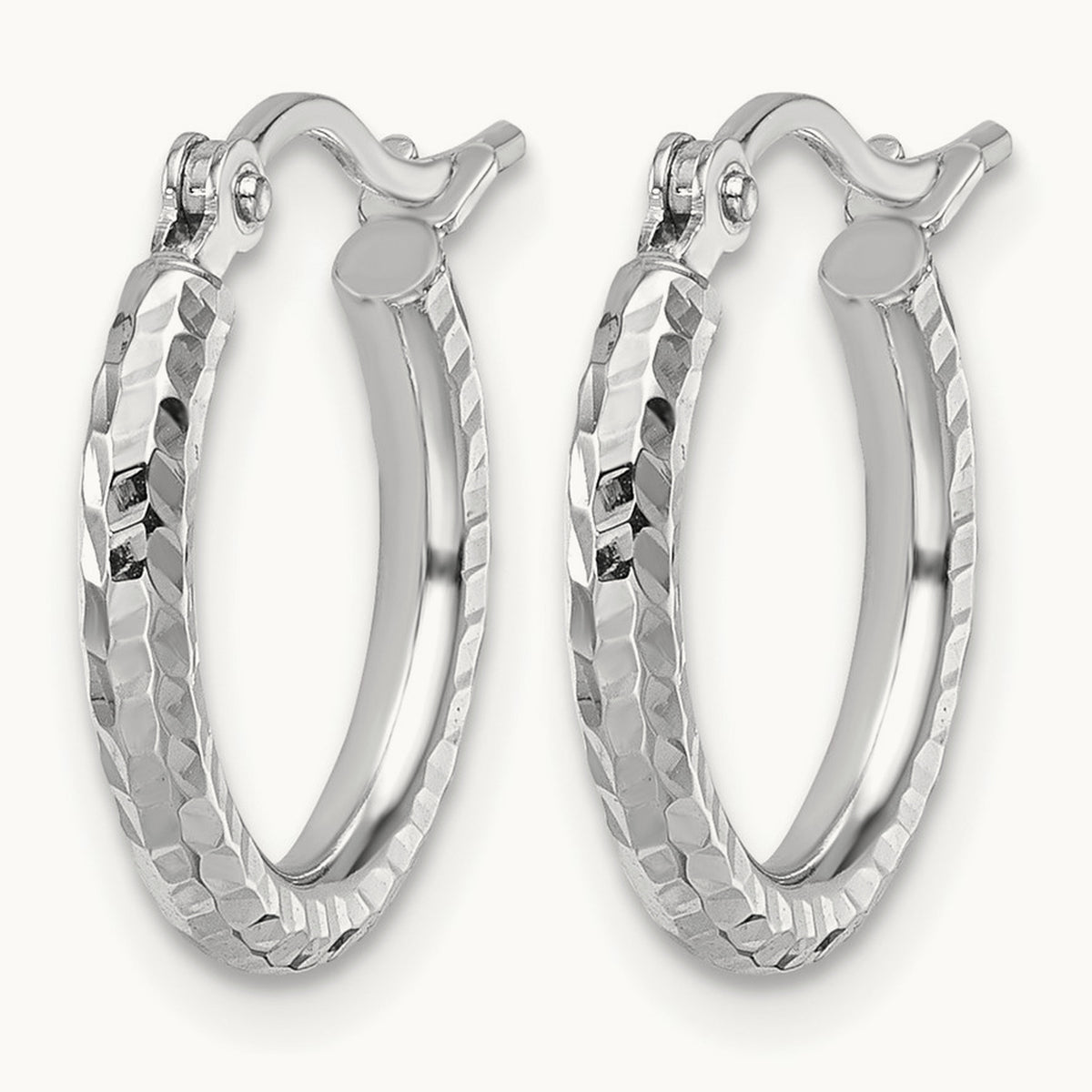Diamond-cut Round Tube Hoop Earrings — 10K White Gold