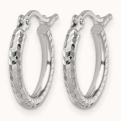 Diamond-cut Round Tube Hoop Earrings — 10K White Gold