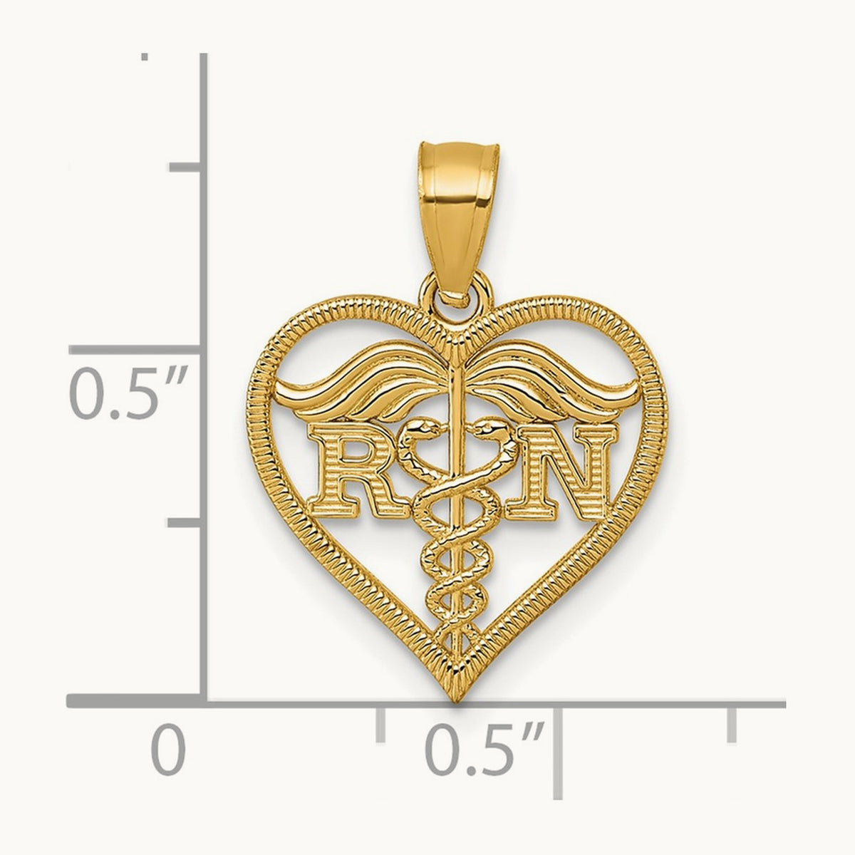 Polished And Textured RN Heart Pendant, 14K