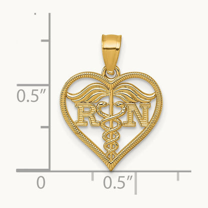 Polished And Textured RN Heart Pendant, 14K